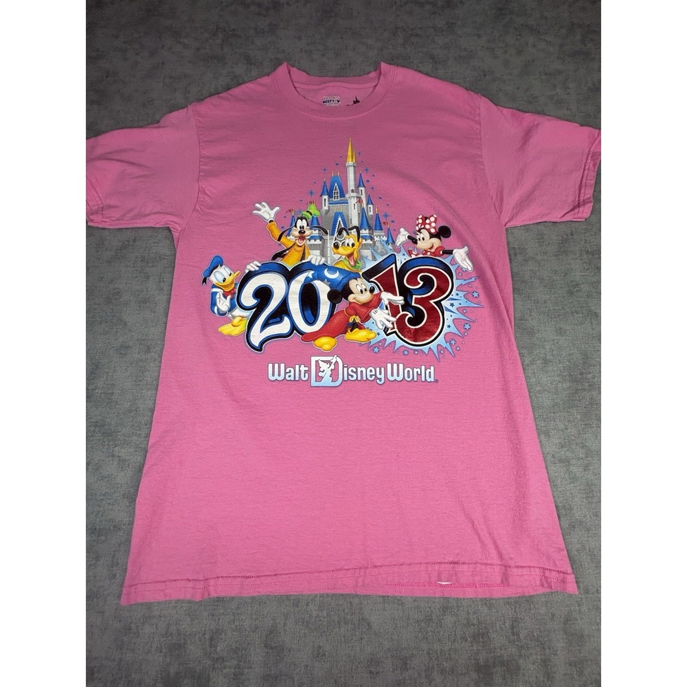 Disney World 2013 T Shirt Pink Mickey Friends Hanes Medium 38-40 Adult